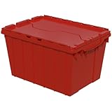 Akro-Mils 39120 21-1/2-Inch L by 15-Inch by 12-1/2-Inch Attached Lid Container Plastic Storage and Distribution Tote with Hinged Lid, Red, (Pack of 6)