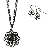 1928 Boutique Black-plated Jet Crystal Flower Earrings & 16
