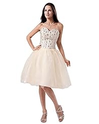 A-line Strapless Lace Beaded Knee Length Organza Basque   Waistline Sweetheart  Dress