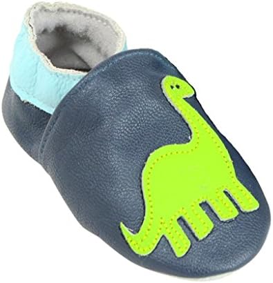 Kids Child Unisex Baby Boy Girl Pre-Walker Leather Moccasin Slip-on Shoes, Blue Green Dinosaurs 18-24M