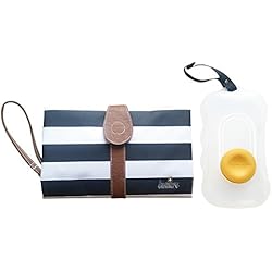 Lumiere Waterproof Diaper Changing Pad with BONUS Wipes Dispenser and Built-in Comfy Head Cushion, Portable Diaper Changing Station (Black & White Stripe)
