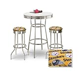 IMAGE OF Chrome Bar Table & 2 Chrome Pittsburgh Steelers NFL Yellow Fabric Seat Barstools