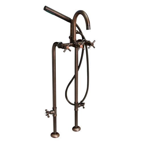 37-1/2 Freestanding Tub Faucet & Supplies w/ Shutoff Valves - Cross Handles - Oil Rubbed Bronze