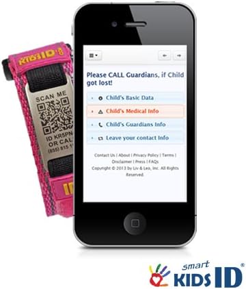 SmartKidsID Child ID/Medical ID bracelet using QR Code - No engraving necessary! Unlimited editing! (Medium, Red)