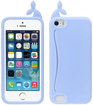 Aokdis Hot Selling Cute Big Mouth Whale Rubber Card Holder Soft Case Cover for Iphone 5 5s (light blue)