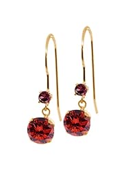 1.28 Ct Round Cognac Red Diamond Red Rhodolite Garnet 14K Yellow Gold Earrings