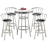 MAN CAVE Metal Bar Table with White Table Top & Pub Set with 4 Swivel Seat  ....