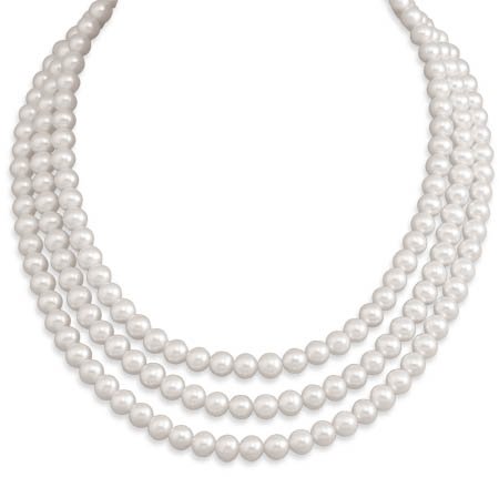 Sterling Silver 15-17 Inch Pearl Necklace