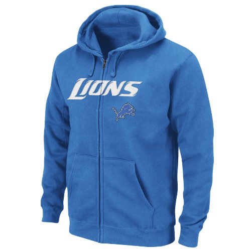 NFL Men's Detroit Lions Classic II Long Sleeve Fullzip Fleece With Hood (Sport Blue, Small)