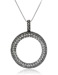 Sterling Silver Marcasite Open Circle Swarovski Elements Pendant Necklace, 18
