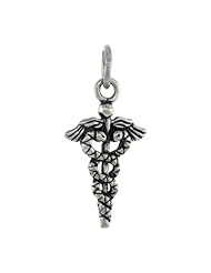 Sterling Silver Caduceus (Medical Symbol) Pendant, 7/8 inch (21 mm) tall