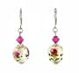 Earrings - E313 - Lampwork Glass and Swarovski (tm) Crystal Beads - Round Bead with Fuchsia Flowers ~ Silver Core