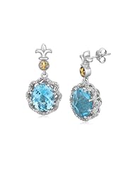 18K Yellow Gold and Sterling Silver Earrings with Blue Topaz and Diamonds