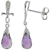 10k White Gold Cross and Amethyst Earrings, w  0.02 Carat Brilliant Cut Diamonds, 1 in. (25mm) tall