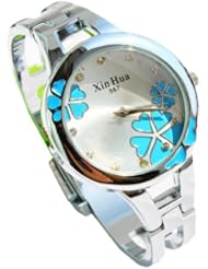 NingDom®Lucky clover Luxury Diamante Crystal Womens Watches Titanium Alloy Bracelet Band Wrist Quartz Watches 3 Colors (Blue)