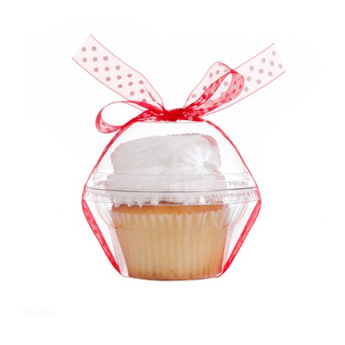 Dress My Cupcake Favor Dome Containers with Organza Polka Dot Ribbon DIY Kit, Red, Set of 25