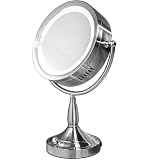 Lighted Dimmable Vanity 8X to 1X Mirror, Satin Nickel