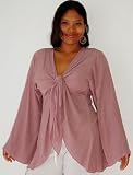ROSE BLOUSE SHRUG TIES BELL SLEEVE BOHO FITS - M L XL 1X - B971A
