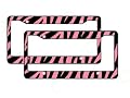 A Set of 2 Plastic License Plate Frame Safari Animal Series - Zebra Pink and Black