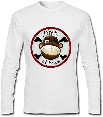 WAWPU Men's Smiling Pirate Monkey Long Sleeve T-Shirt sizekey White