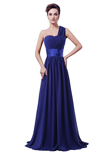 Medon's Flowing A-line One Shoulder Floor-length Chiffon Bridesmaid Party Dress