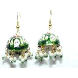 2 Green Kundan Lakh Hand Made Earring Bellydance India