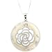 Elegant Mother of Pearl Carved Ring Pendant with Intricate Flower Design of CZ Crystals - 40mm Pendant - 18