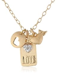 Bronze and 18k Yellow Gold Plated Two-Tone Multi-Heart with "Love" and Angel Wing Pendant Necklace, 18"