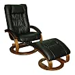 Leather Swivel Recliner and Ottoman - Black