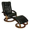 Leather Swivel Recliner and Ottoman - Black