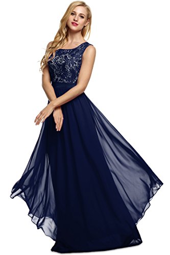 Angvns Women Lady Sleeveless Lace Patchwork Party Evening Dress