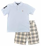 US Polo Assn Big Boys 2Pc Light Blue Polo & White Plaid Short Set (10)
