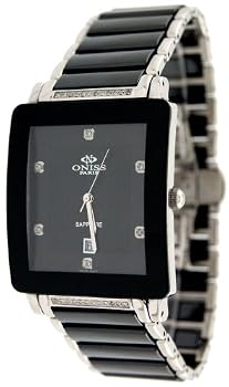 Oniss #ON604-M1 Men's Preziosio-D Black Ceramic Collection Watch with Silver Trim