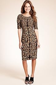 Animal Print Ruched Sleeve Slinky Shift Dress