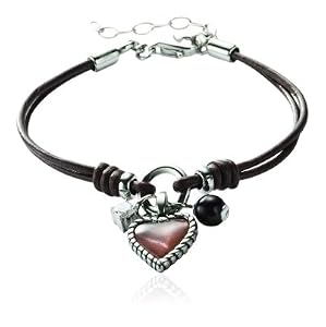 Fossil Damen-Lederarmband mit Perlmutt Herz 16-19.5 cm JF85718040