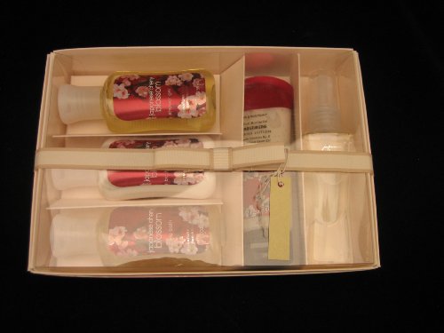 Bath & Body Works Japanese Cherry Blossom Gift Box including Shower Gel, Body Lotion, Body Splash, Bubble Bath, and Hand Lotion. Travel sizes