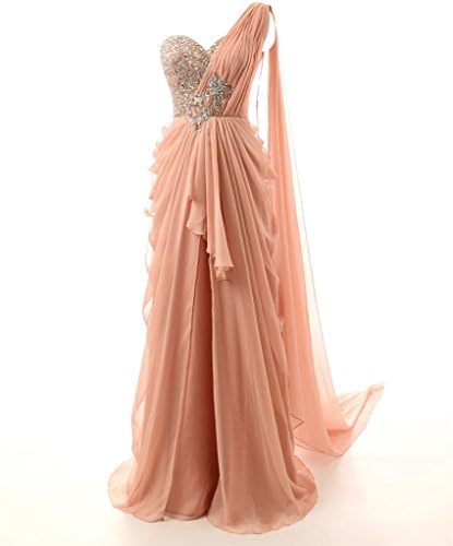 KISSBRIDAL Women's Long Bridesmaid Prom Dress Bead Evening Party Gown Size 12 Peach