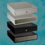 Std Duty Cash Drawer Manual Push Button Black Painted Front 14X16 Adjustable 4X5 Till No Cable Required