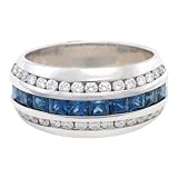 14K White Gold 2 ct. Machine Set Diamond and Sapphire Wedding Band (F-G Color, VS1 Clarity)