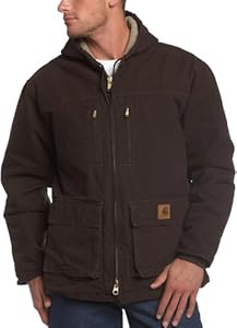 Carhartt Men's Sherpa Lined Sandstone Duck Jackson Coat,  Dark Brown,  Medium Regular