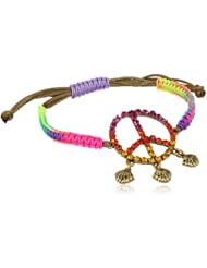 Betsey Johnson "St. Barts" Crystal Peace Sign Macrame Friendship Bracelet, 10.5"