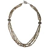 EXP Handmade Beige Labradorite Moonstone Necklace With Antiqued Silver Beads