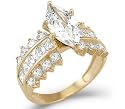 Solid 14k Yellow Gold Marquise CZ Cubic Zirconia Engagement Ring Huge 4.0 ct