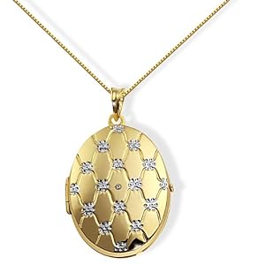 9Ct Bi-Colour Gold Locket With Adornment And 1 Diamond 0.01 Carat By Goldmaid