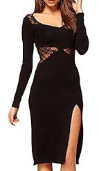 Sexy Knee Length Polyester/Spandex/Tulle Elbow Length Sleeves Flared-Skirt Lace Slit Embroidered  Dress