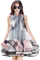 Organza/Spandex  Colorblocking Mini Dress  With a Bow(s)