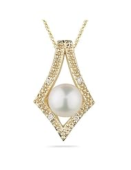 0.02 Cts Diamond & 7 mm Pearl Pendant in 14K Yellow Gold
