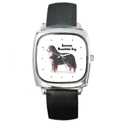 Bernese Mountain Dog Square Metal Watch