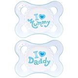 from MAM I Love (Heart) Daddy & Mummy Pack of 2 Baby Boy Newborn Dummies / Soothers Blue