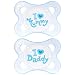 I Love (Heart) Daddy & Mummy Pack of 2 Baby Boy Newborn Dummies / Soothers Blue